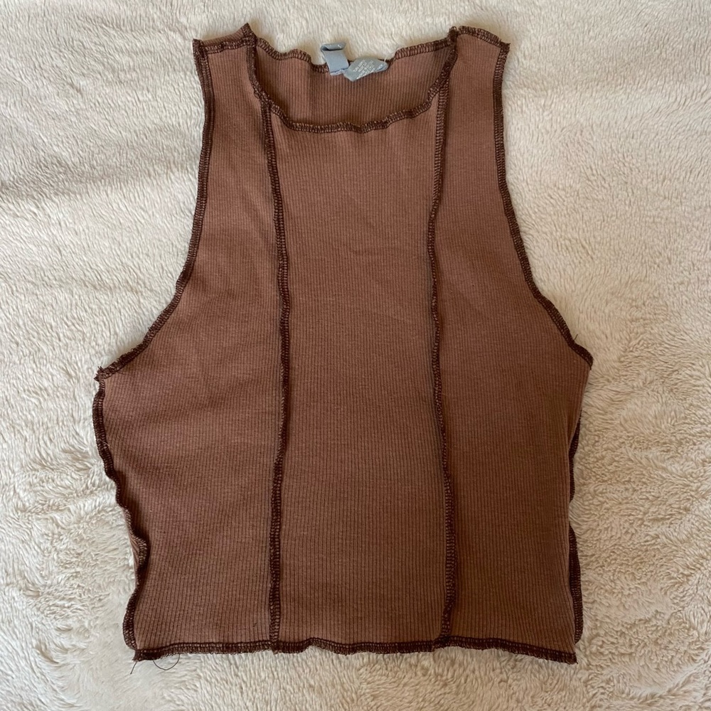 sky and sparrow brown high necked crop